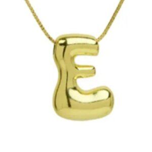 14k Gold Plated Chunky Balloon Bubble Initial Charm Pendant Necklace - Letter E